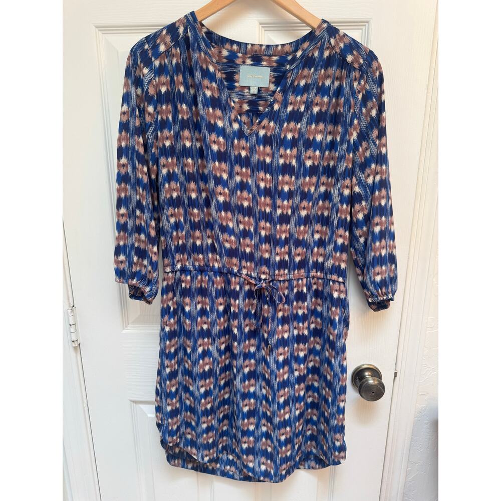 Anthro Skies Are Blue Geo Brown Blue Aztec Boho Tunic Dress Size Medium